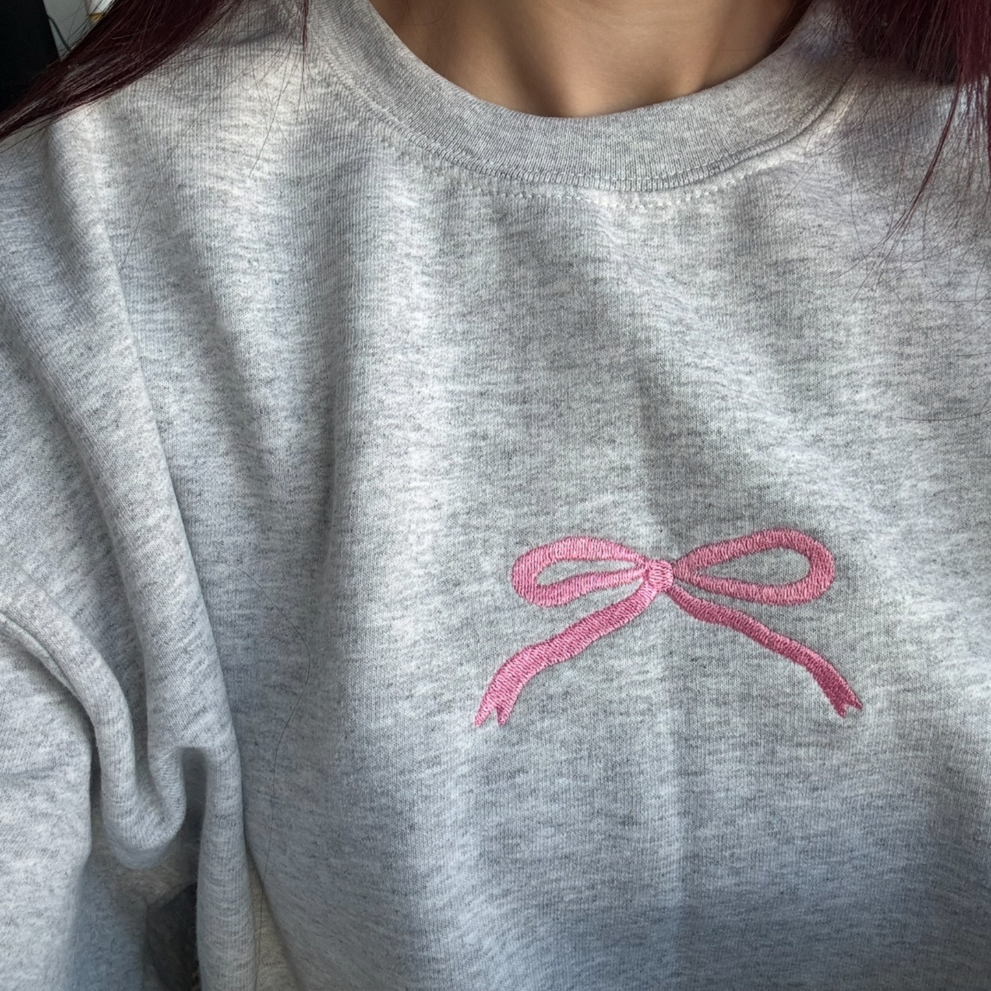 Pink Bow Embroidered Sweatshirt – Coquette Aesthetic, Balletcore, Girly Classic Fit Crewneck